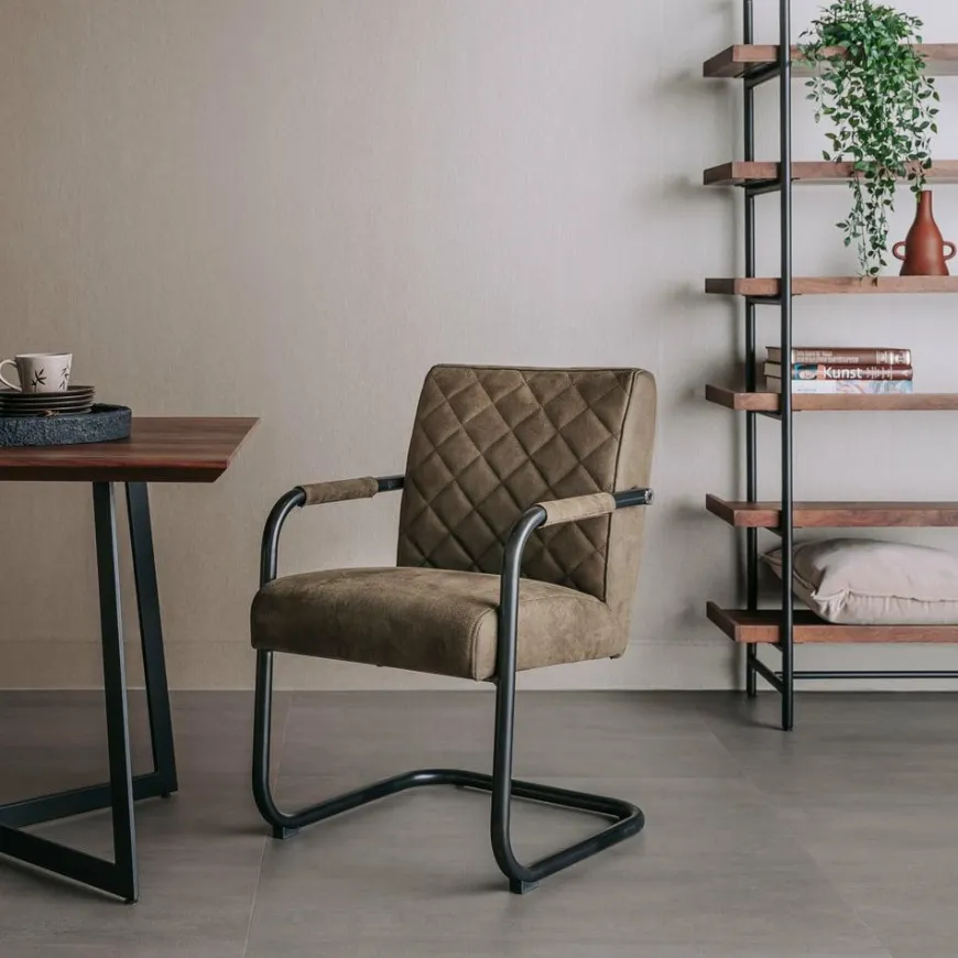 Tower Living Eettafelstoel Civo - Groen, cognac en antraciet