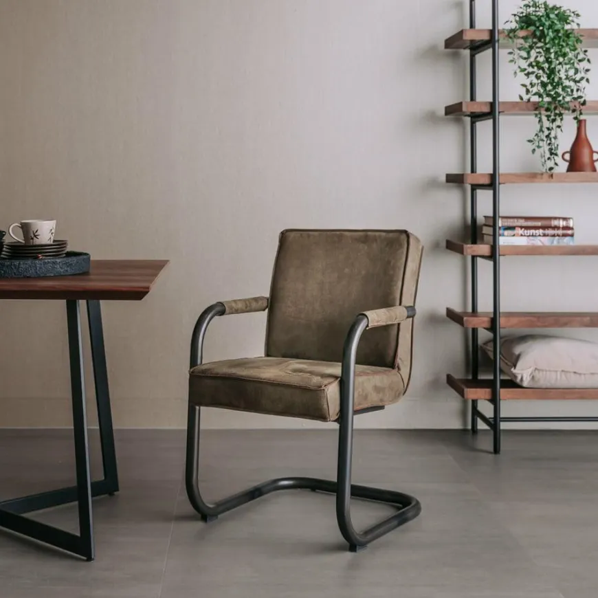 Tower Living Eettafelstoel Volano - Groen, cognac en antraciet