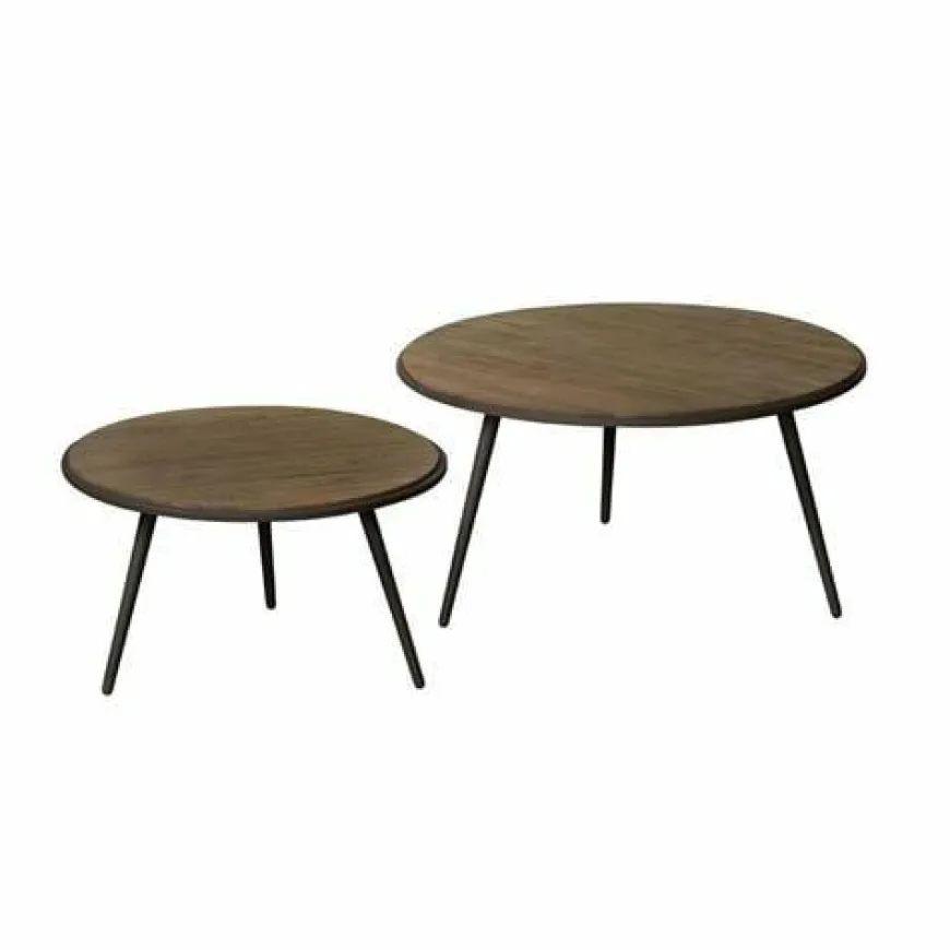 Tower Living Set van 2 bijzettafels Rolo – gerecycled teak greywash