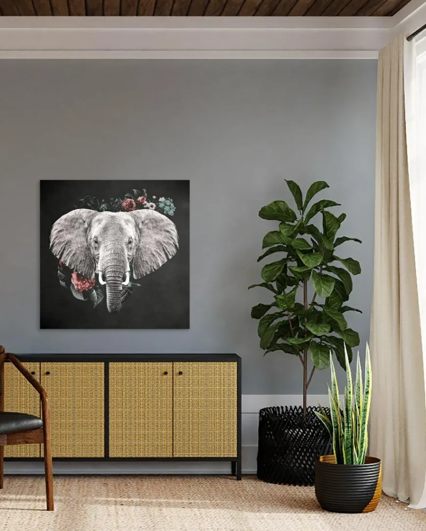Wandkraft Elephant with Flowers - 74 x 74 cm