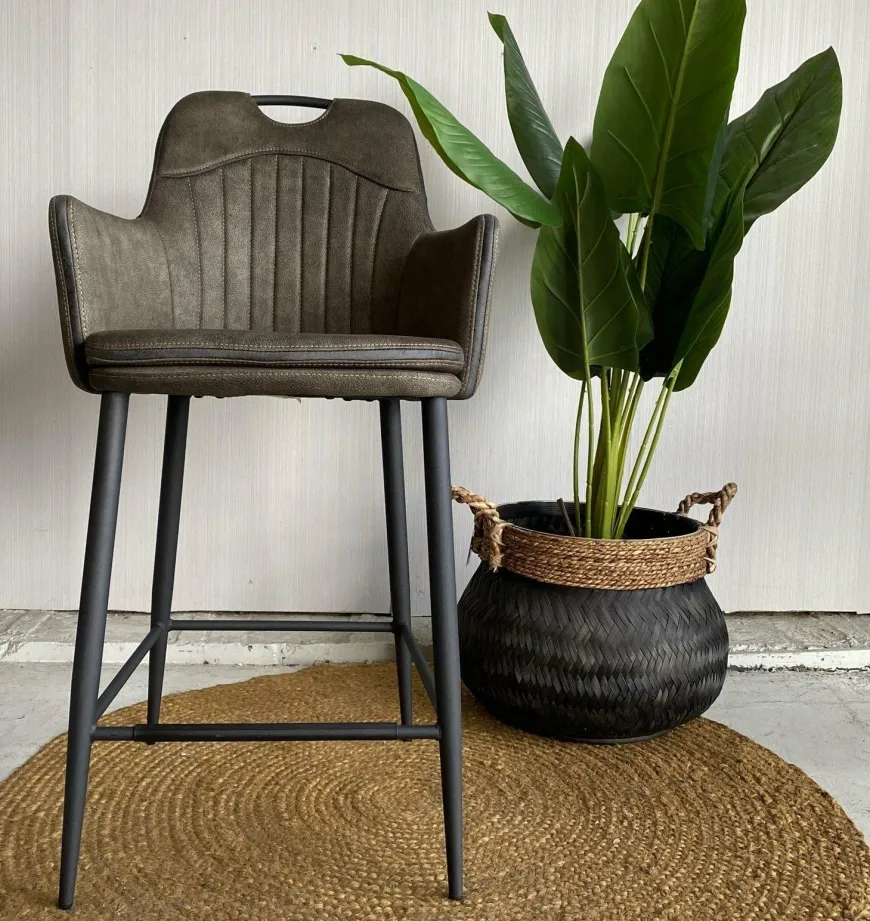 WoonMax Barstoel Morris - Luxor Antraciet, Cognac en Groen