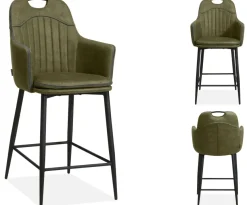 WoonMax Barstoel Morris - Luxor Antraciet, Cognac en Groen