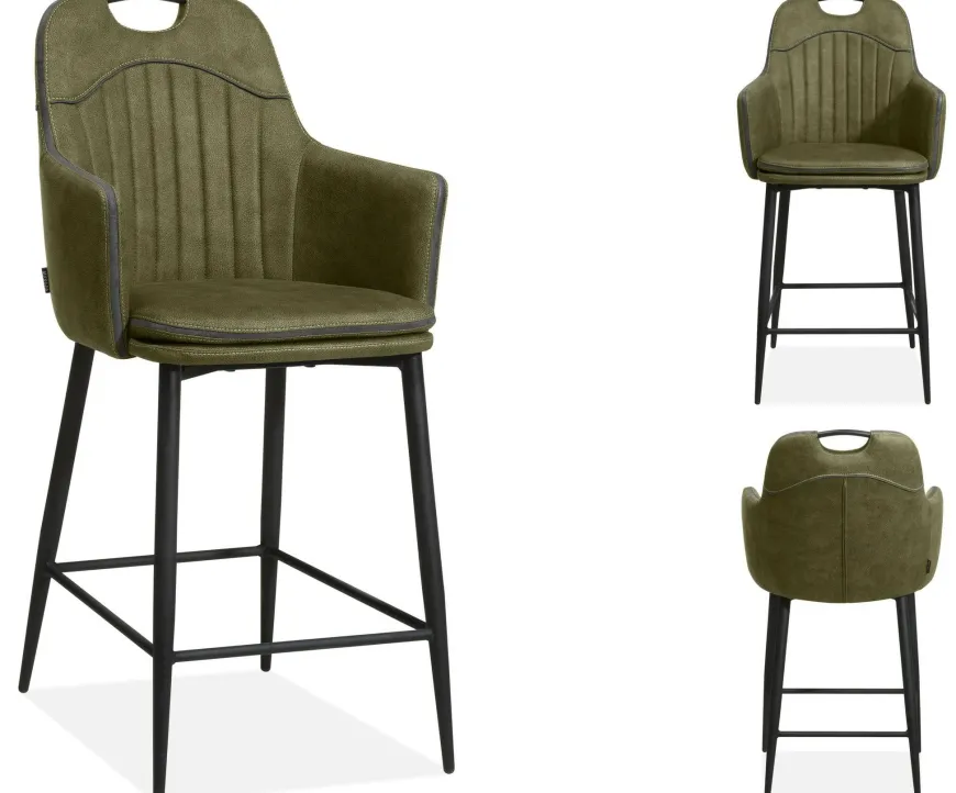WoonMax Barstoel Morris - Luxor Antraciet, Cognac en Groen