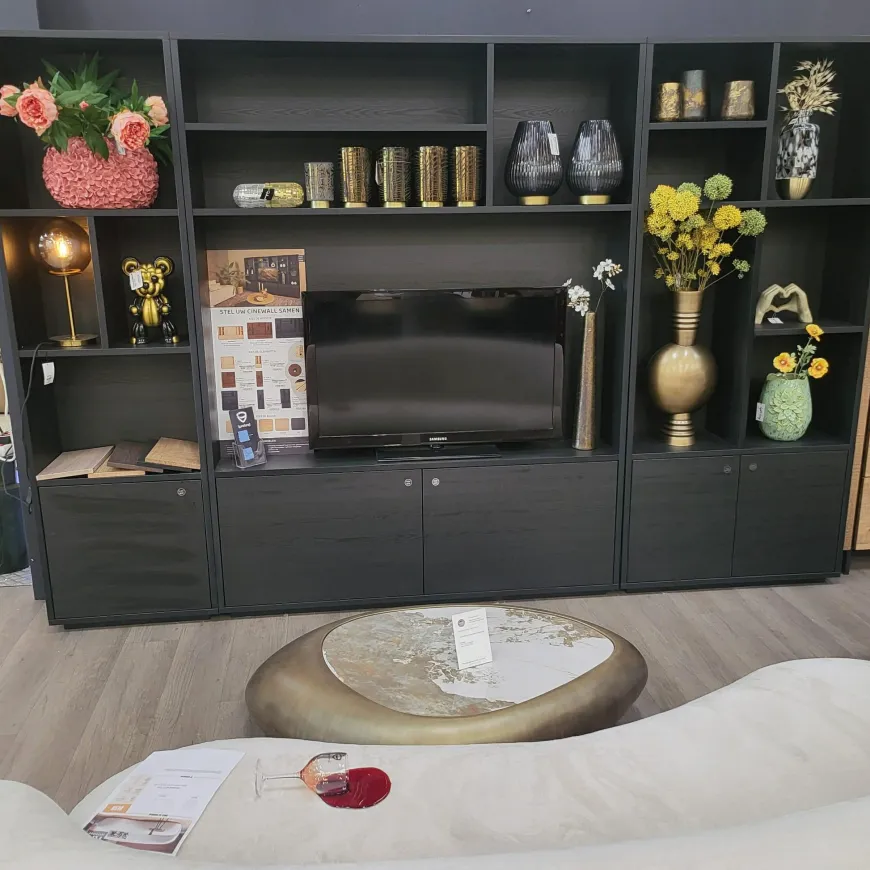 WoonMax Blackburn L wand tv meubel Noir - Showroommodel compleet