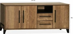 WoonMax Dressoir Maldini Old teak - 3 deuren en 2 lades - 203 cm