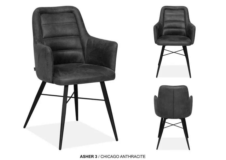 WoonMax Eettafel stoel Asher - Poot 3 - Chicago Antraciet - Showroommodel