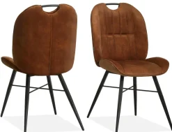 WoonMax Eettafelstoel Austin velvet - hunter, cognac en antraciet