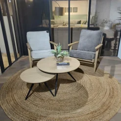 WoonMax Fauteuil Osaka met houten armleuning - taupe