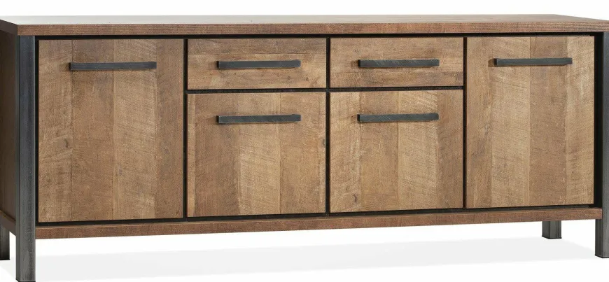 WoonMax Kinga dressoir 4 deurs/2 laden Lamulux Old Teak