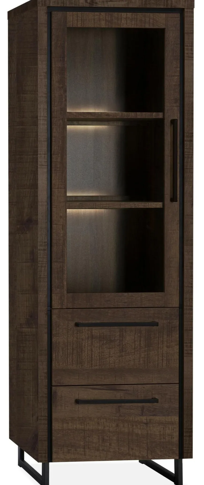 WoonMax Rimini Vitrinekast 1 deur glas - 2 lades Lamulux Dark mango