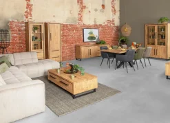 WoonMax Rimini Vitrinekast 1 deur glas - 2 lades Lamulux mango