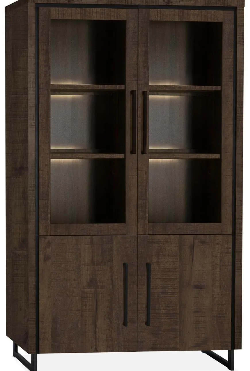 WoonMax Rimini Vitrinekast 4 deurs Lamulux Dark mango