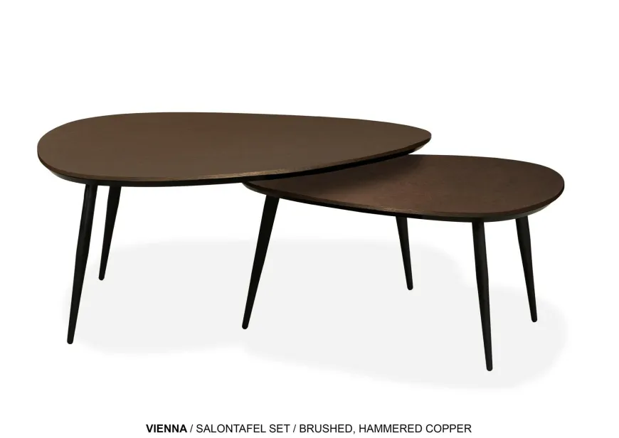 WoonMax Salontafel Vienna set van 2 XL - lamulux geborsteld gehamerd koper
