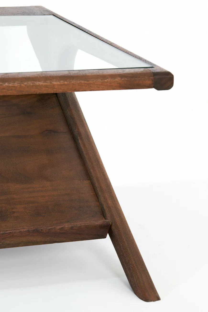 WoonMax Salontafel 112x70x41 cm YUKI acacia hout donker bruin+glas