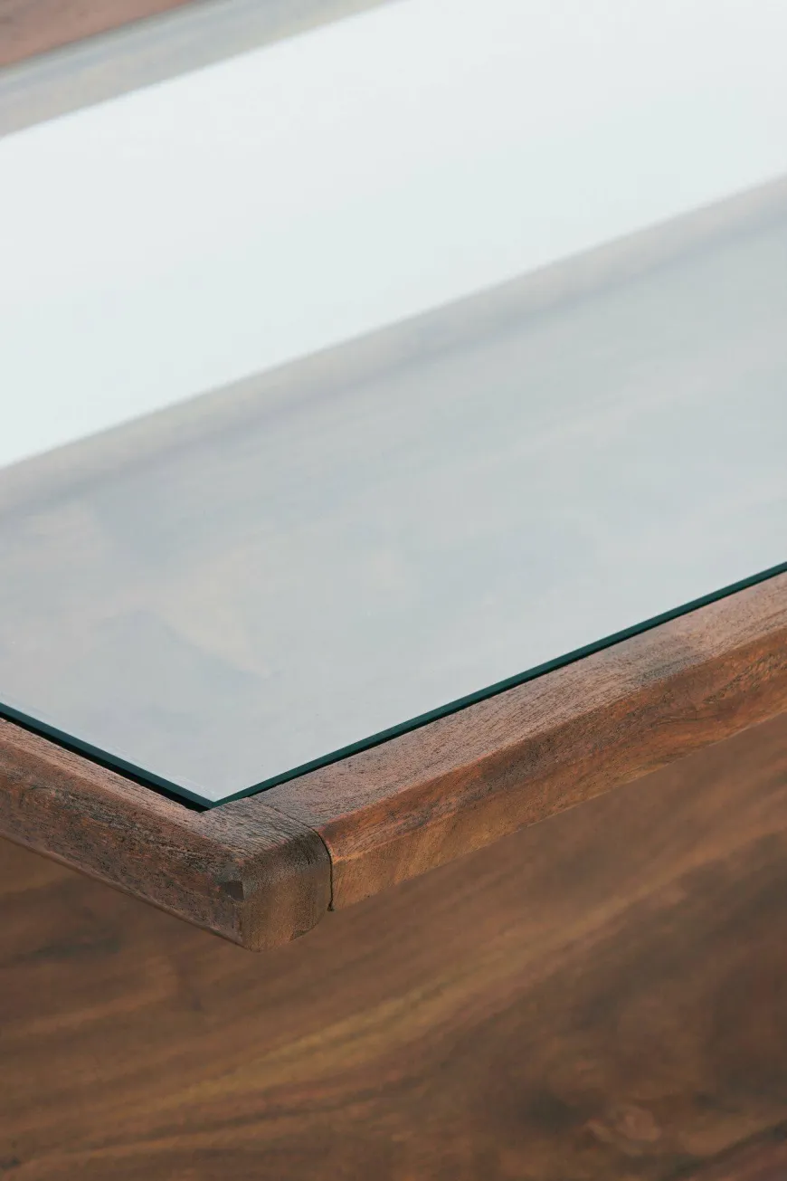 WoonMax Salontafel 112x70x41 cm YUKI acacia hout donker bruin+glas