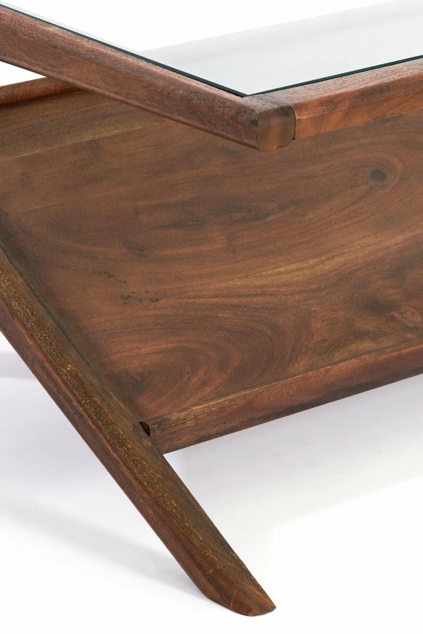 WoonMax Salontafel 112x70x41 cm YUKI acacia hout donker bruin+glas