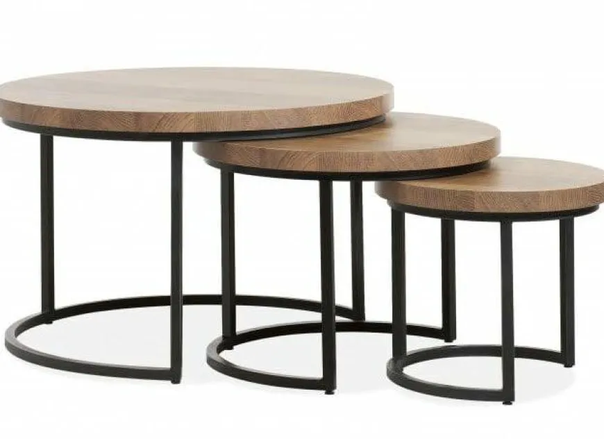 WoonMax Set van 3 salontafels Hugo met stalen onderstel