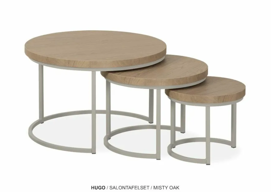 WoonMax Set van 3 salontafels Hugo met stalen onderstel