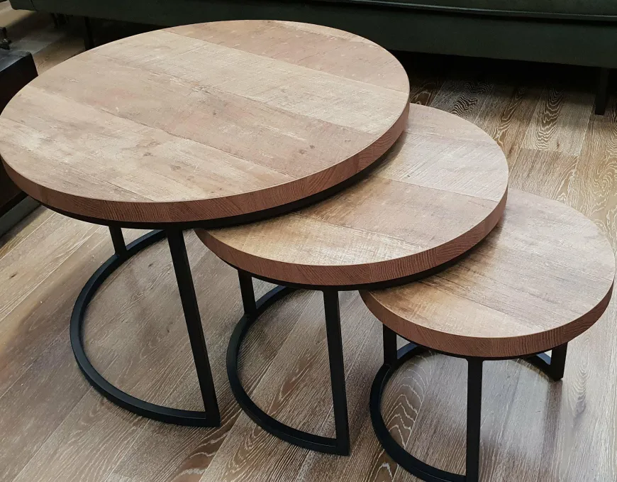 WoonMax Set van 3 salontafels Hugo met stalen onderstel