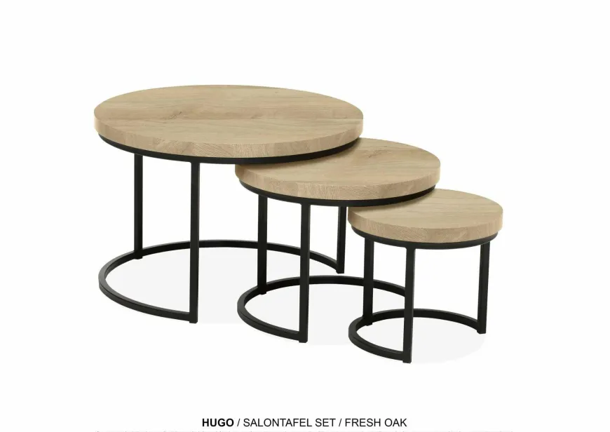 WoonMax Set van 3 salontafels Hugo met stalen onderstel