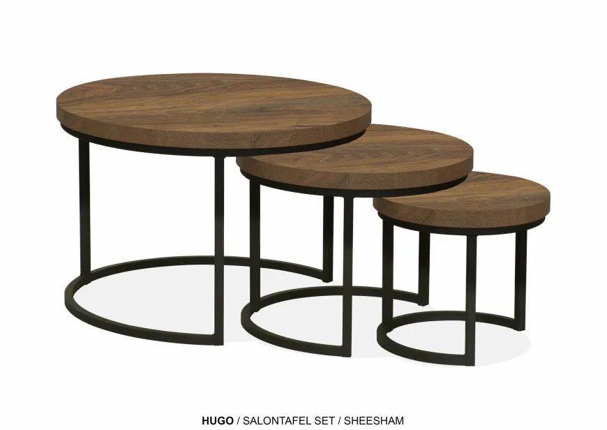 WoonMax Set van 3 salontafels Hugo met stalen onderstel