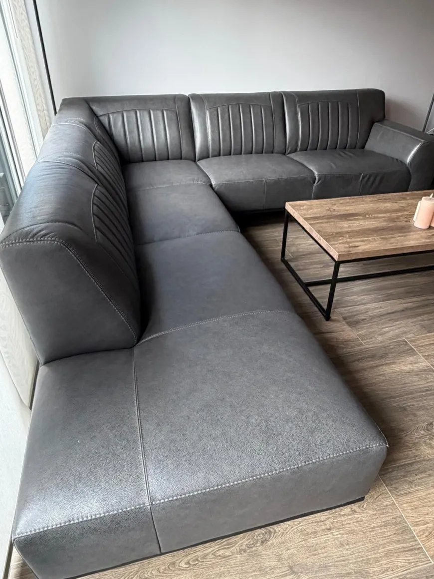WoonMax Showroommodel Lederen Hoekbank Power B2 antraciet