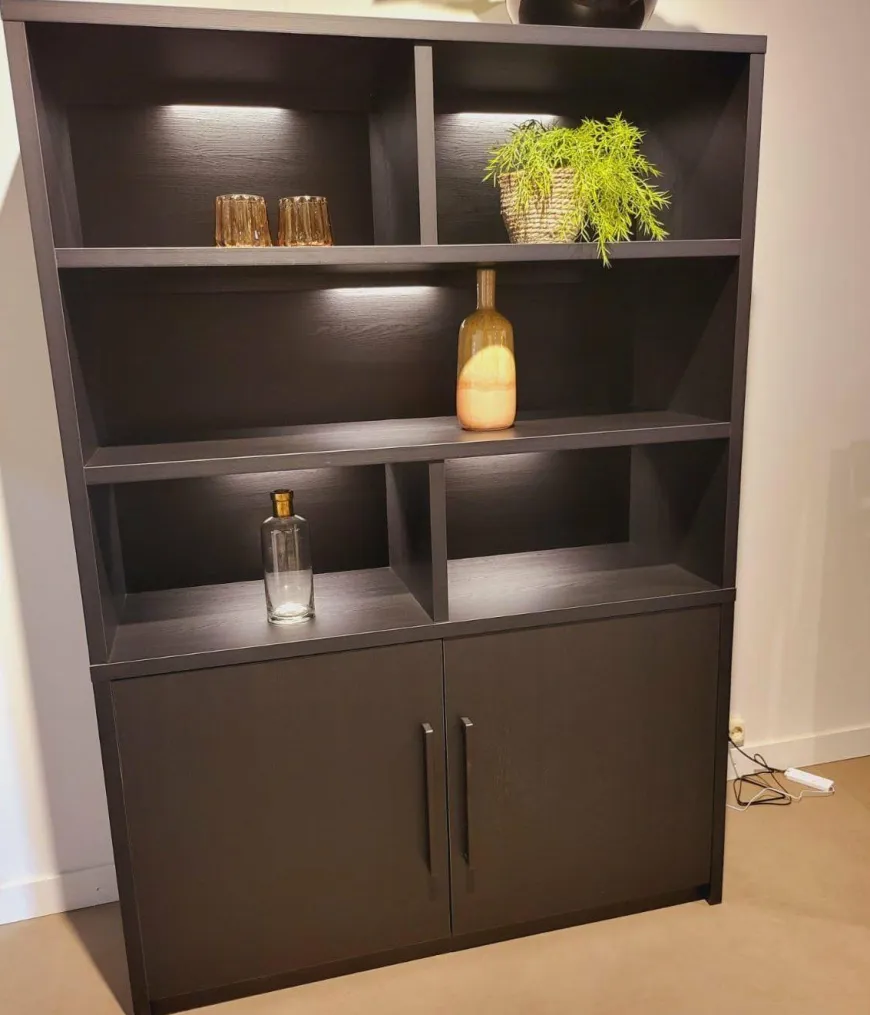 WoonMax Wandkast Broadway 2 deurs - Noir inclusief verlichting