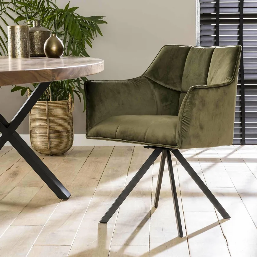 WoonStijl Armstoel raster draaibaar velvet groen