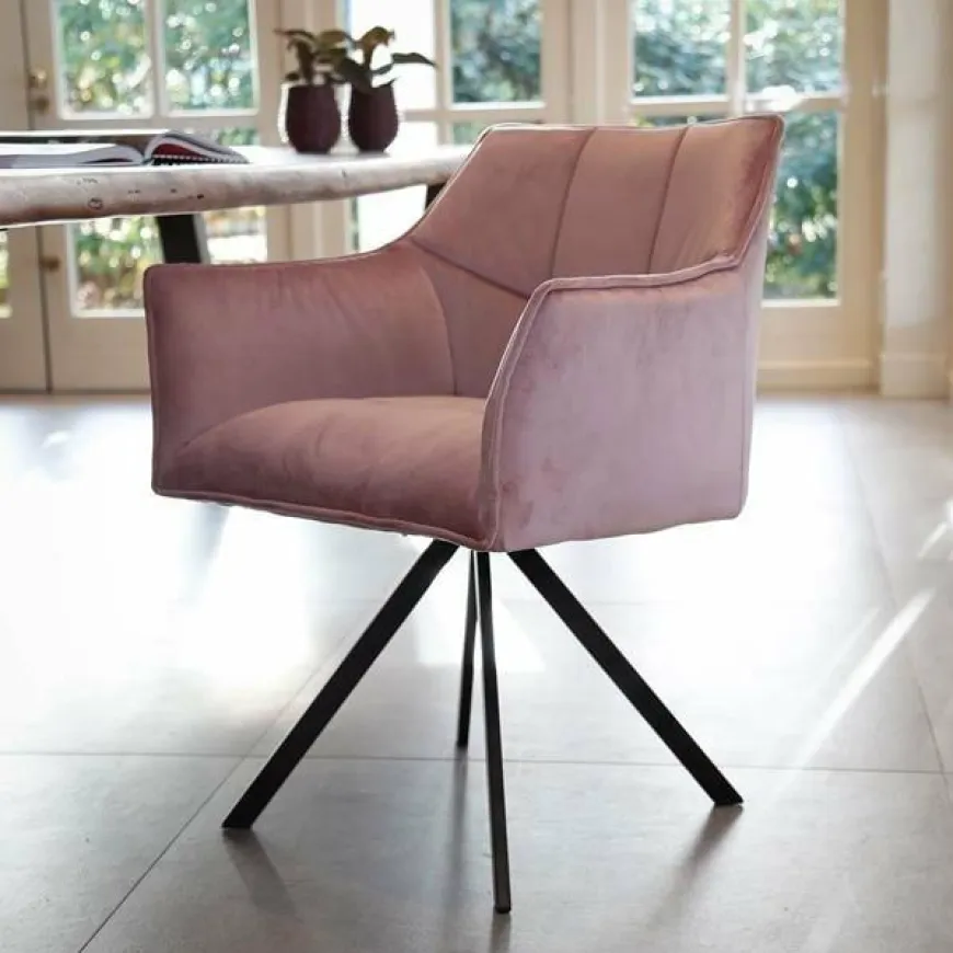WoonStijl Armstoel raster draaibaar velvet roze