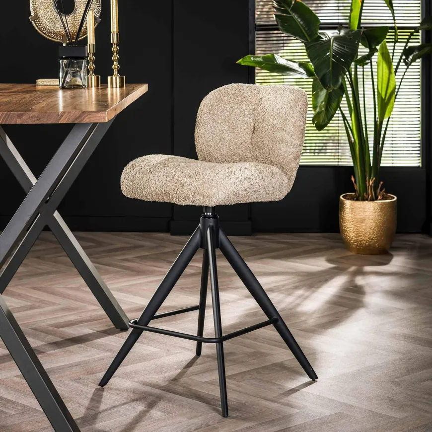 WoonStijl Barstoel Comfort draaibaar Boucle Zand
