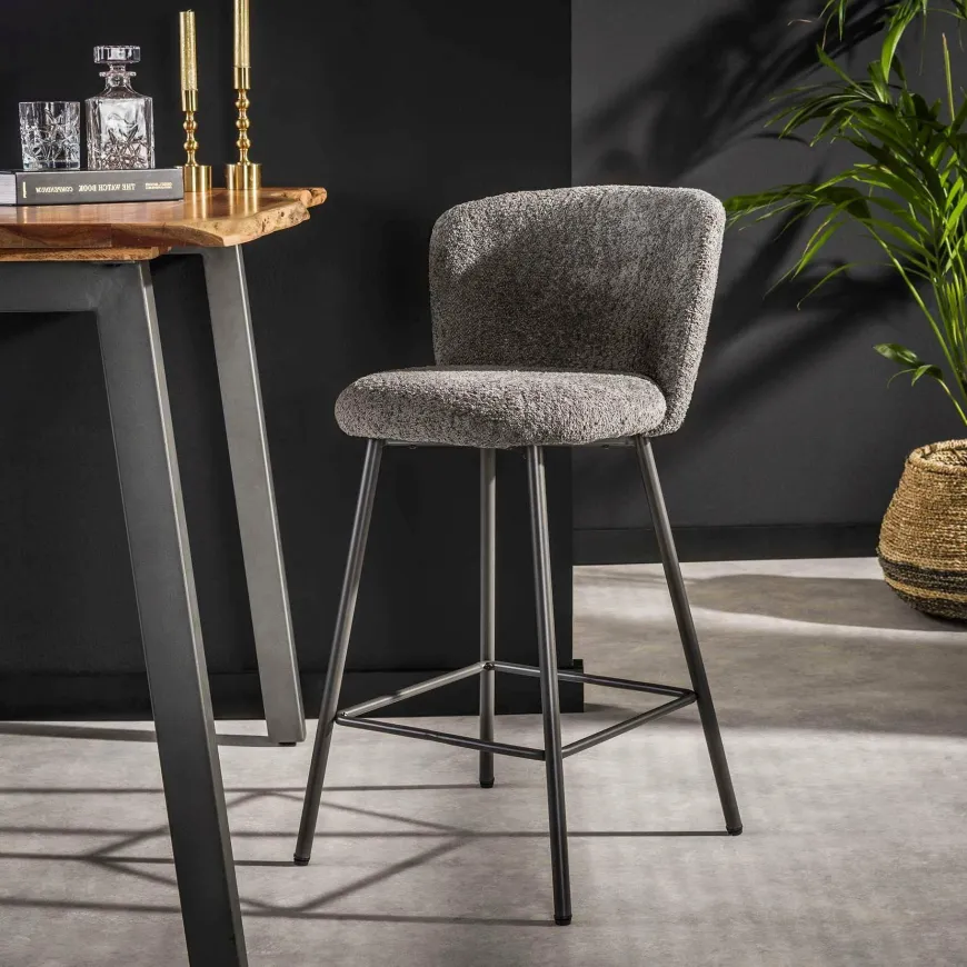 WoonStijl Barstoel Curve Boucle grijs