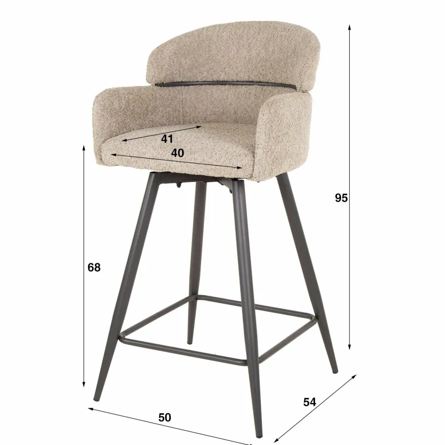 WoonStijl Barstoel draaibaar boucle ronde rug zand