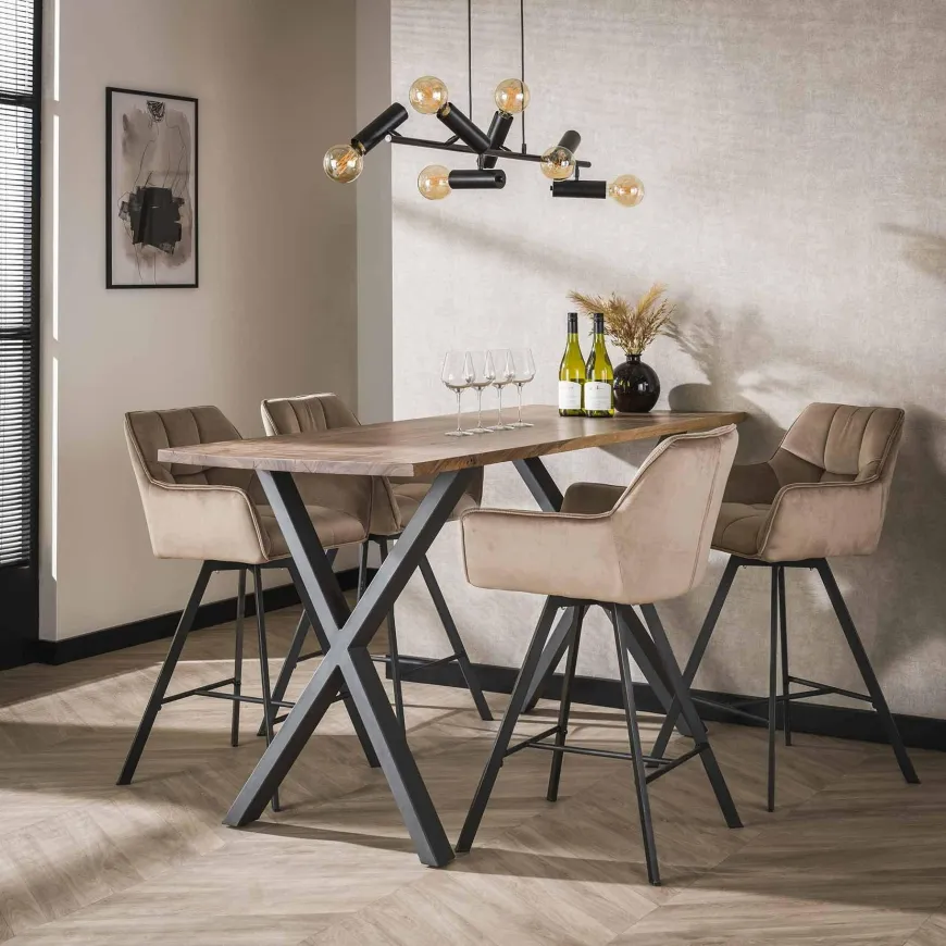 WoonStijl Barstoel Raster draaibaar Champagne velvet
