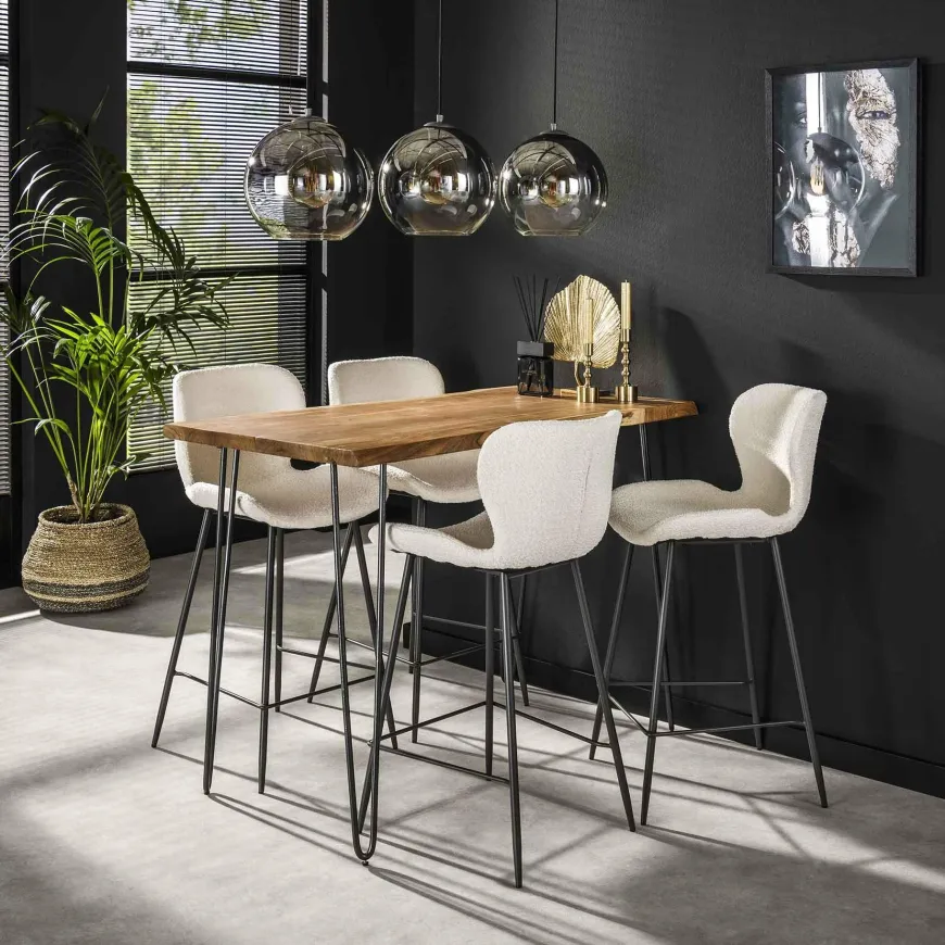 WoonStijl Barstoel ronde buis Boucle wit