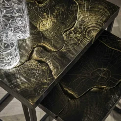WoonStijl Bijzettafel set van 2 rechthoekig Robuust zwart met goud