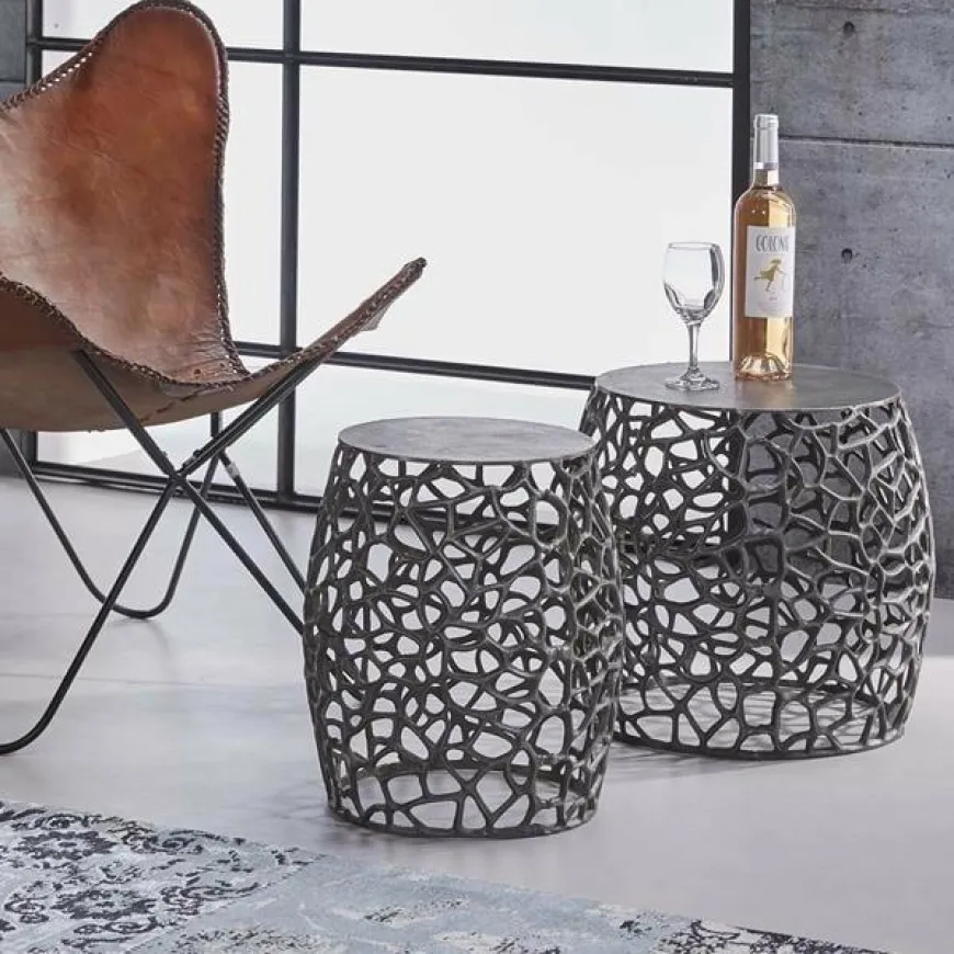 WoonStijl Bijzettafel set/2 maze zandgegoten / Zwart nikkel