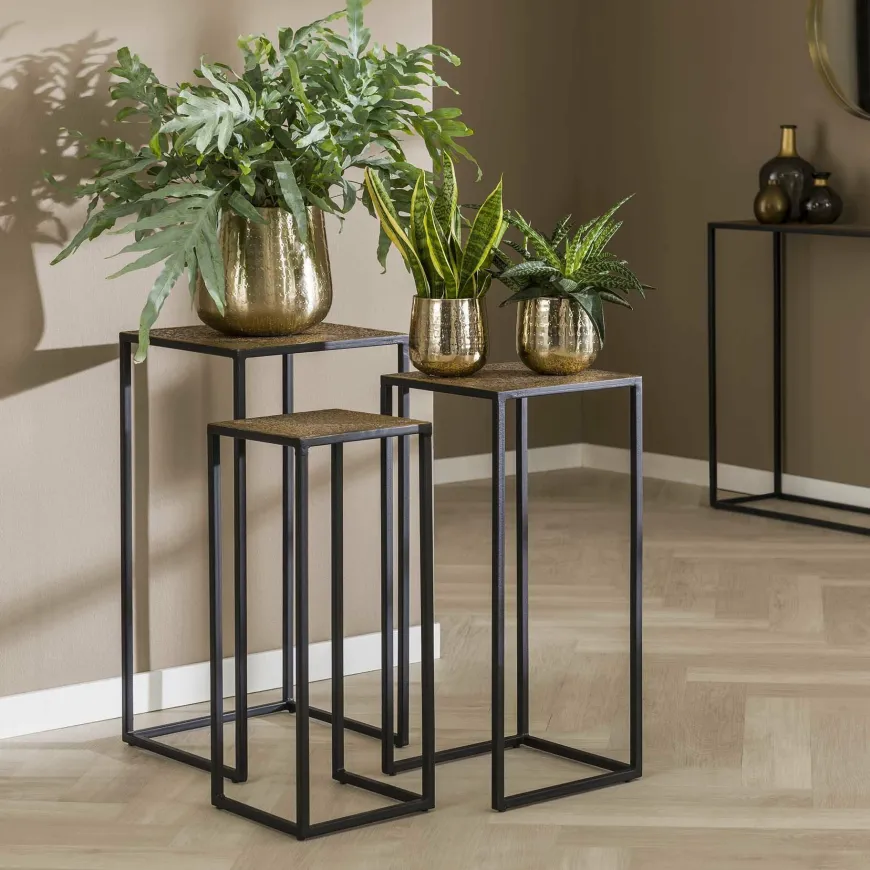 WoonStijl Bloemenzuil set van 3 iron metallic