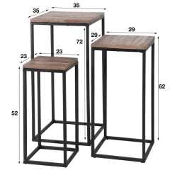 WoonStijl Bloemenzuil Teca set van 3 vierkant buisframe - Teakhout greywash