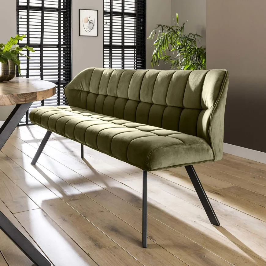 WoonStijl Eetkamerbank raster 180 velvet groen