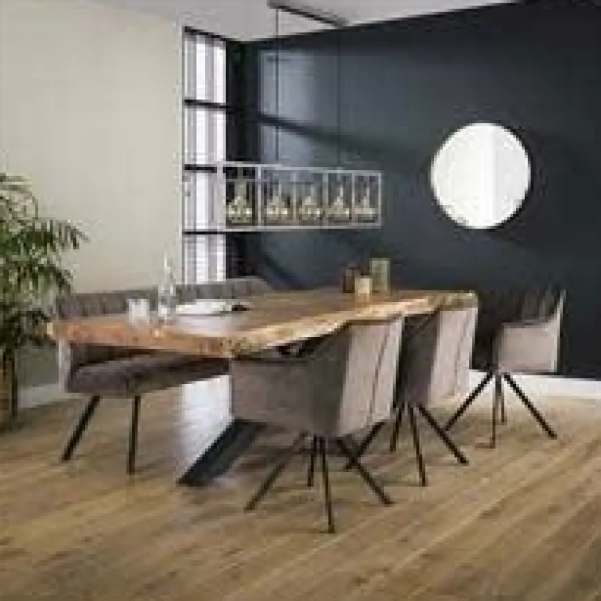 WoonStijl Eetkamerbank raster 180 velvet antraciet