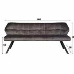 WoonStijl Eetkamerbank raster 180 velvet antraciet
