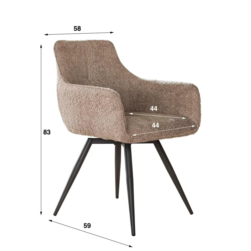WoonStijl Eetkamerstoel Draaibaar Boucle zand