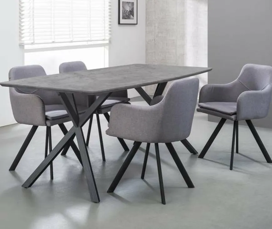 WoonStijl Eetkamertafel 160 ovaal blad zwart gepoedercoat frame / 3D betonlook grijs