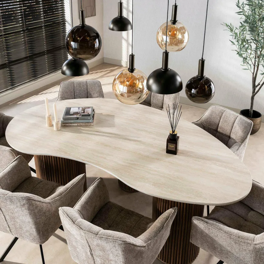 WoonStijl Eettafel Romano niervormig 215cm / 3D keramiek travertin