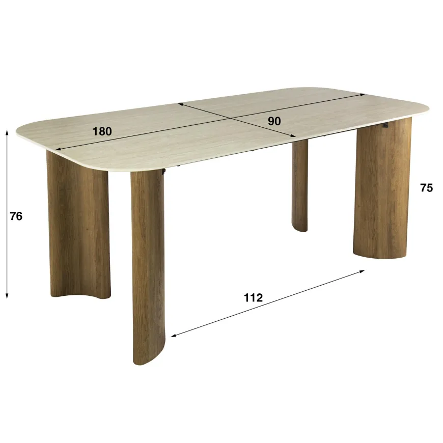 WoonStijl Eettafel Romano Curvo 180 cm Keramiek travertin