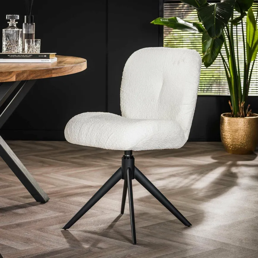 WoonStijl Eettafelstoel Comfort draaibaar Boucle Wit