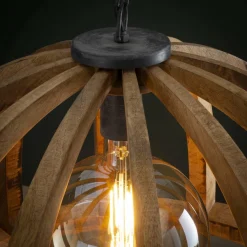 WoonStijl Hanglamp Ø60 gebogen houten spijlen / Massief mango naturel / Massief mango naturel