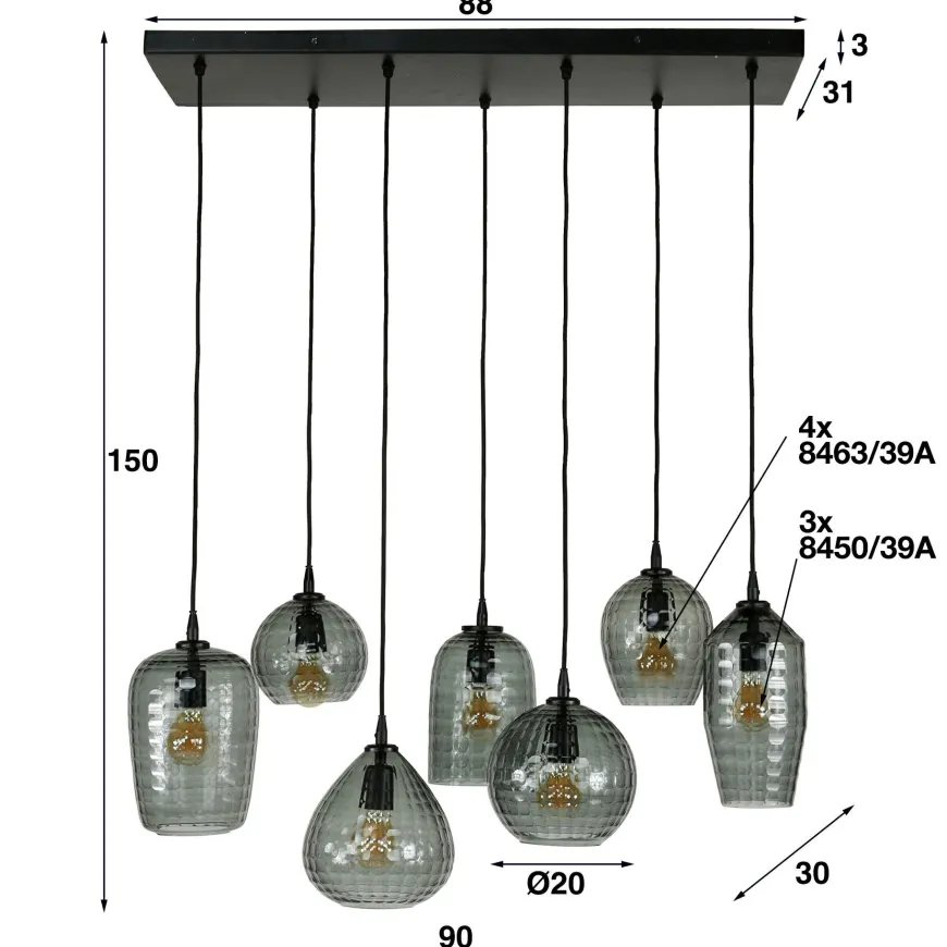 WoonStijl Hanglamp 4+3 hexagon mix