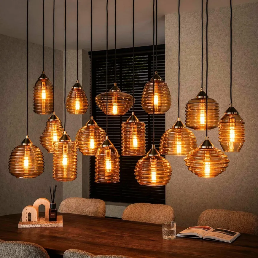 WoonStijl Hanglamp 5+5+5 rib glass