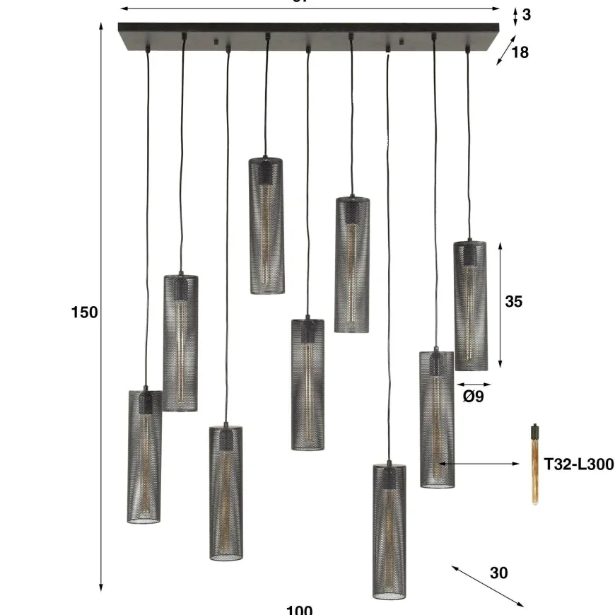 WoonStijl Hanglamp 5+4 tube mesh